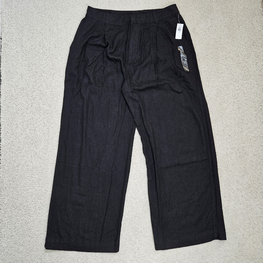 Gap Pants Black Linen Blend Wide Leg Pleated Lagenlook New Loose Womens 12